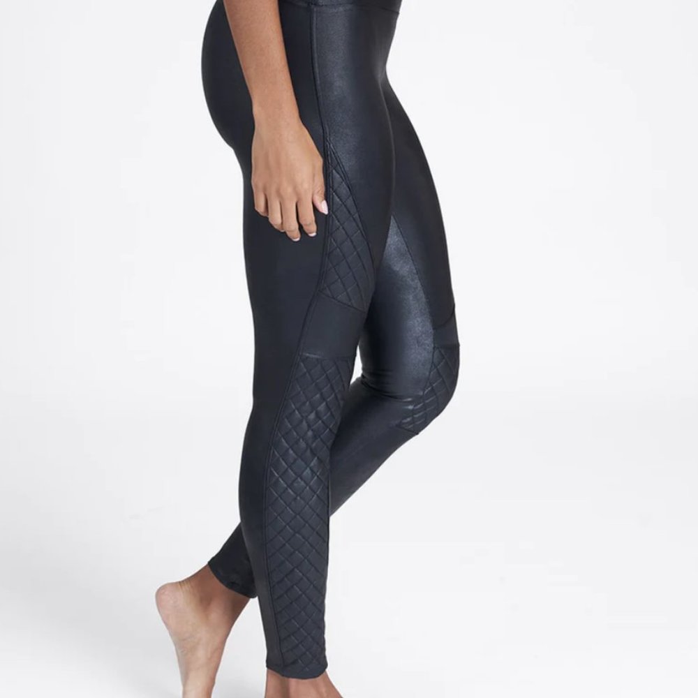 Spanx Faux Leather Quilted Leggings in Very Black